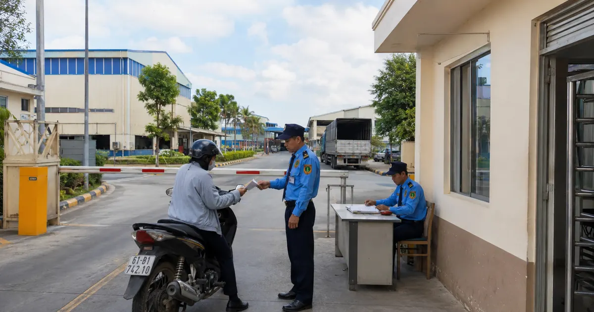 Kiểm tra công ty bảo vệ Vĩnh Lộc tại cổng nhà máy